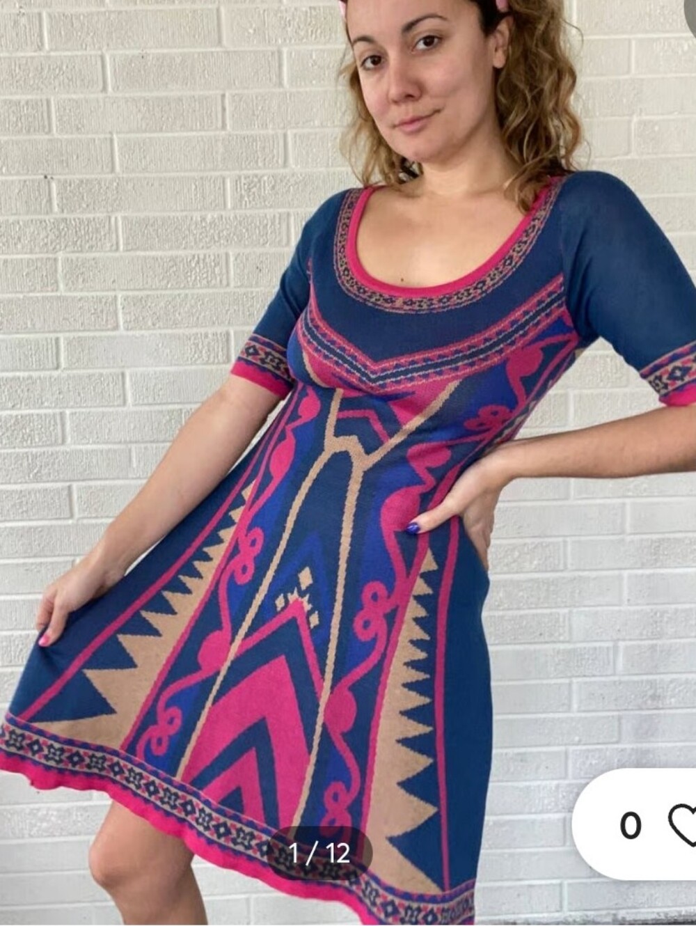 Flying Tomato Blue, Pink & Tan Aztec Knit Mini Dress